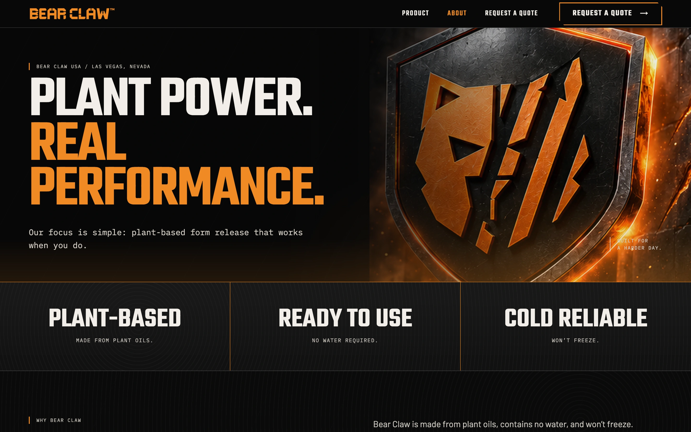 Bear Claw about page in its desktop layout