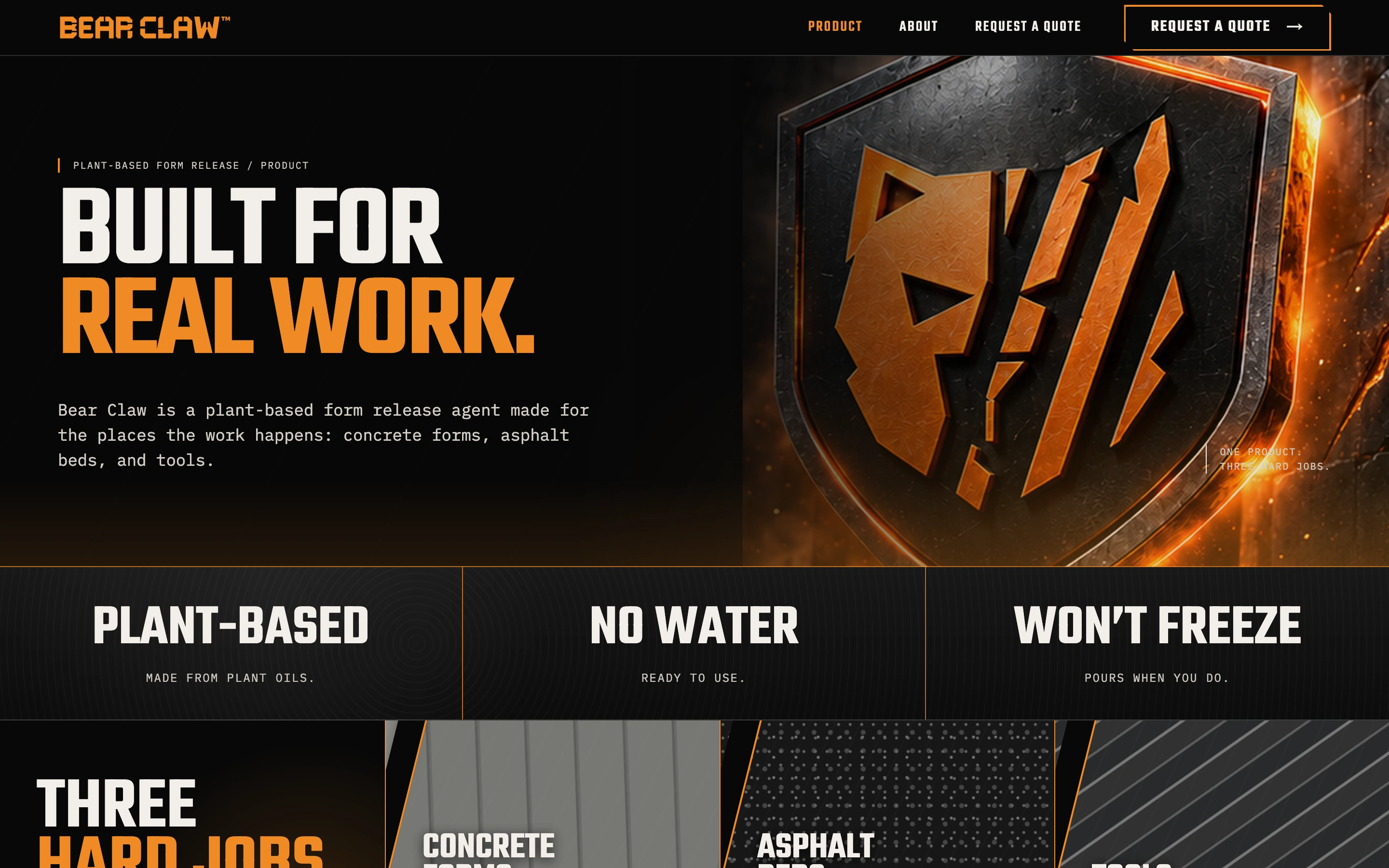 Bear Claw product page in its desktop layout