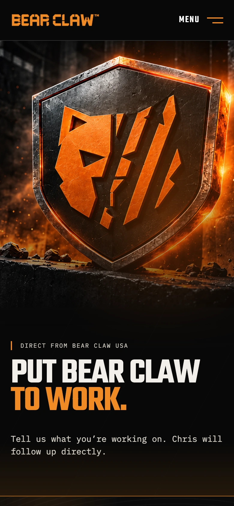 Bear Claw request a quote page in its mobile layout