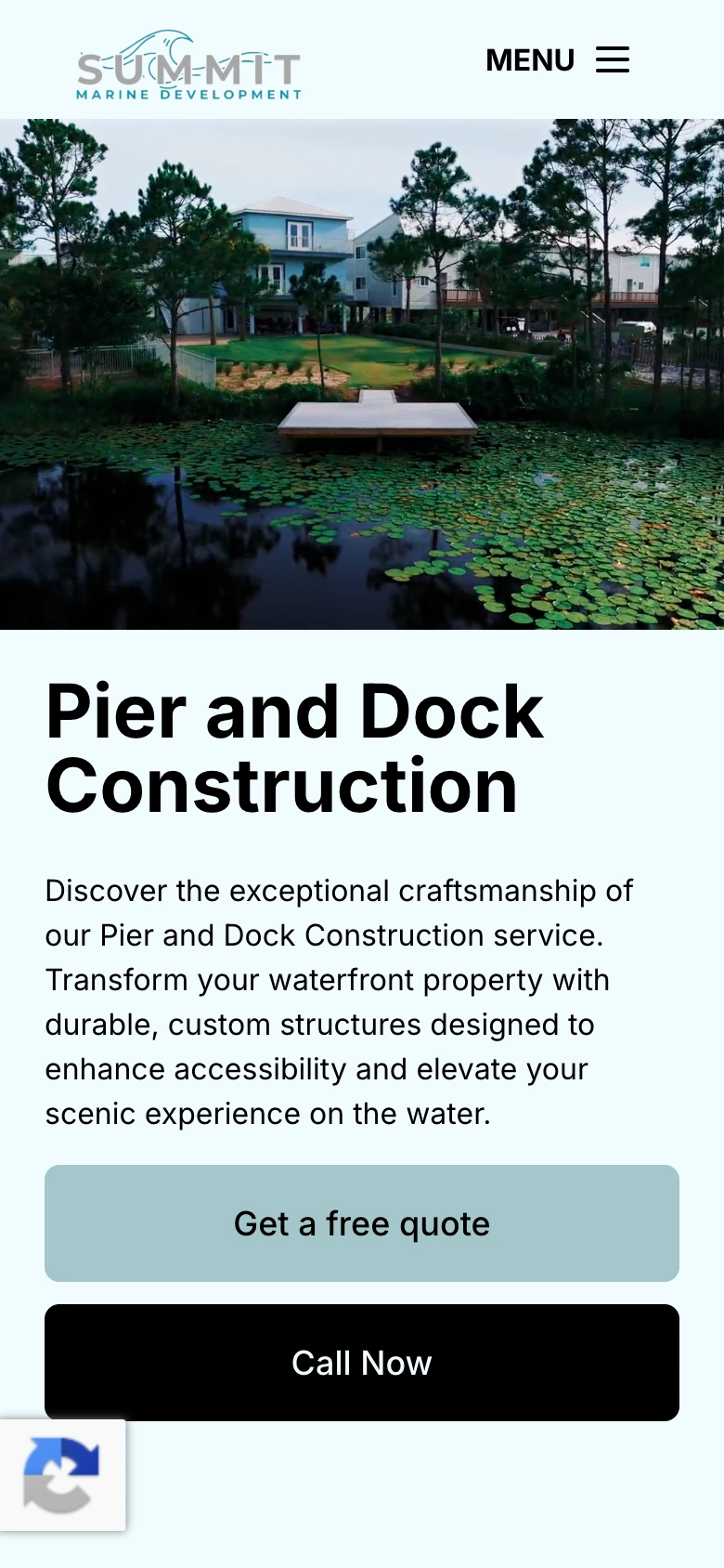 Piers and docks page in its mobile layout