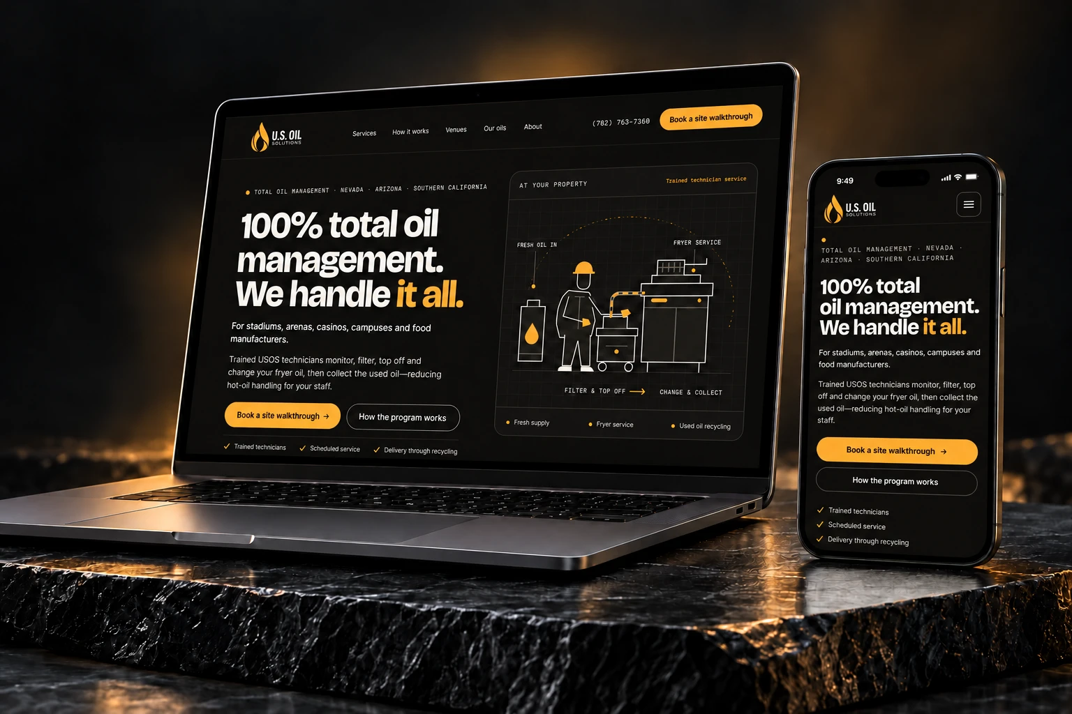 U.S. Oil Solutions website on a laptop and phone