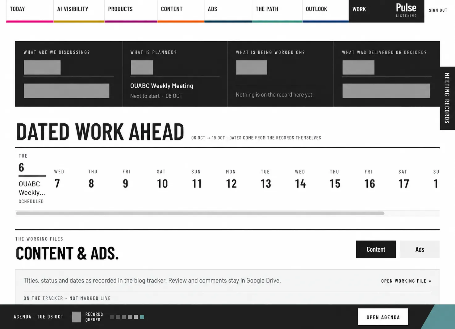 Dated work and content · BI app in development; private figures removed