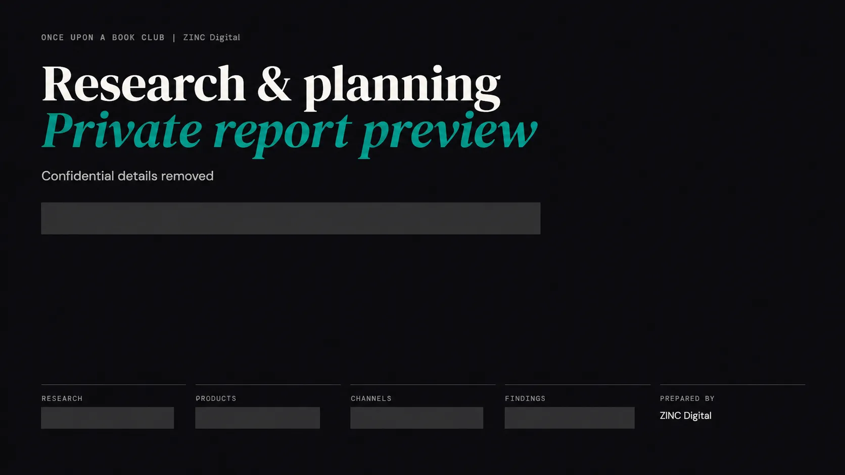 Redacted Once Upon a Book Club research report preview; confidential content removed