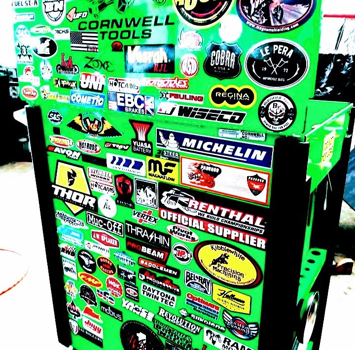 Workshop / sticker-covered tool chest