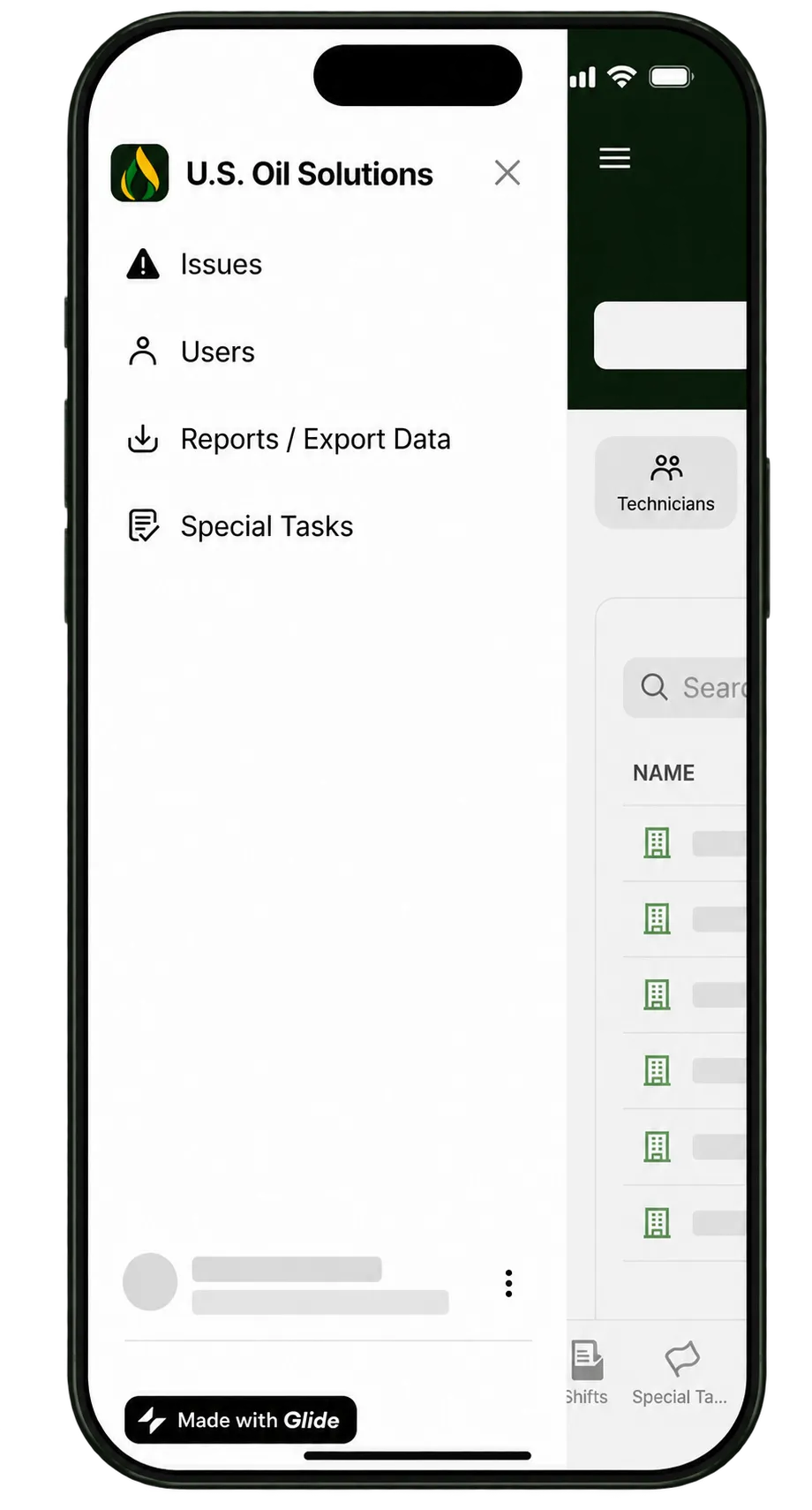 U.S. Oil Solutions — Issues, users, reports and special tasks · identifying details removed