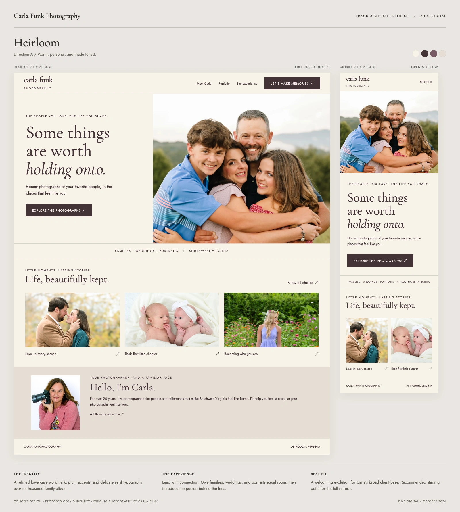 Heirloom desktop design concept for Carla Funk’s one-year upgrade